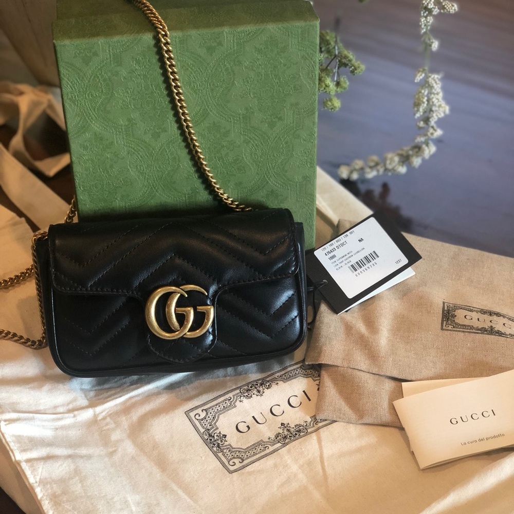 Gucci Supermini Black Matelasse Chevron Bag
